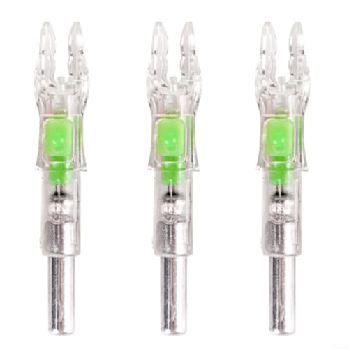 Tidgel Lot de 3 encoches lumineuses pour flèche compatibles avec arbres de 6,2 mm, pointe phosphorescente automatique, LED multicolore, lot de 3 pièces (vert)