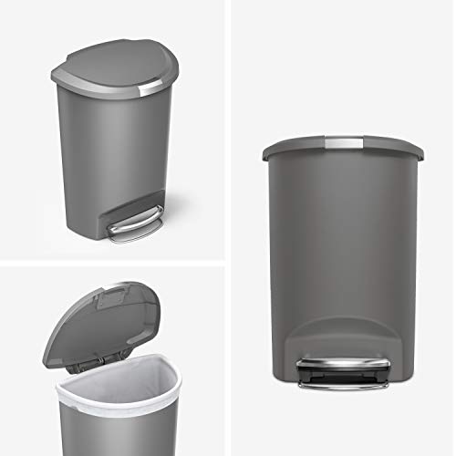simplehuman 50 Liter / 13 Gallon Semi-Round Kitchen Step Trash Can, Grey Plastic With Secure Slide Lock