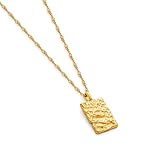 CUFELMU Gold Plated Hammered Rectangle Pendant Necklace for Women Adjustable Minimalist Pendant Necklace