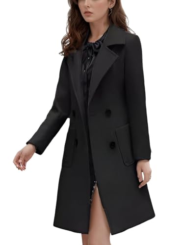 utcoco Women's Elegant Wool Blend Mid-Long Coat Notch Lapel Double Breasted Jacket Outwear