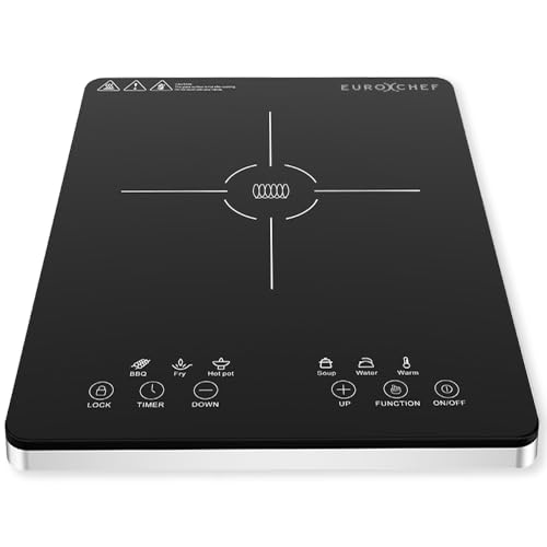 EuroChef Induction Cooktop, 2000W, 9 Heat Levels, Fast Electric Portable Cooker, Touch Controls