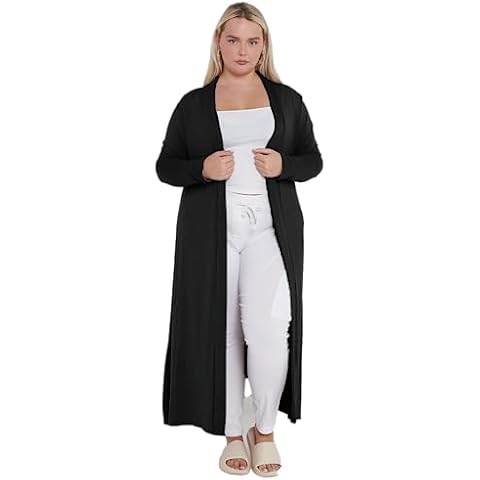 eyes Ladies Plain Long Maxi Length Boyfriend Women Cardigan Collared Open Top Full Sleeve Floaty Duster Jacket Coat Casual Blazer Plus Size Cardigans Black 12 to 14 Cover