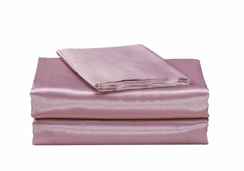 Cloud Fino Silk Satin Bed Linen Set, Queen, Deep Pocket, Dusty Pink, 4pcs Including Fitted Sheet & Duvet Cover