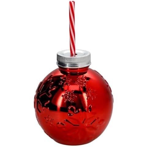 Greenbrier International Christmas Holiday Ornament Ball Cup with Straw 20 oz Cover