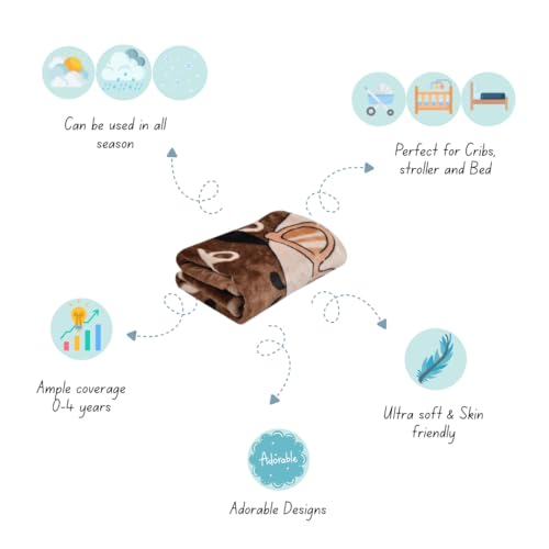 Image of Florida All Season AC Baby Blanket Swaddler Wrapper Flannel Soft and Comfortable for 0-5 Years Babies with Adorable Prints and Designs (Happy Brown)