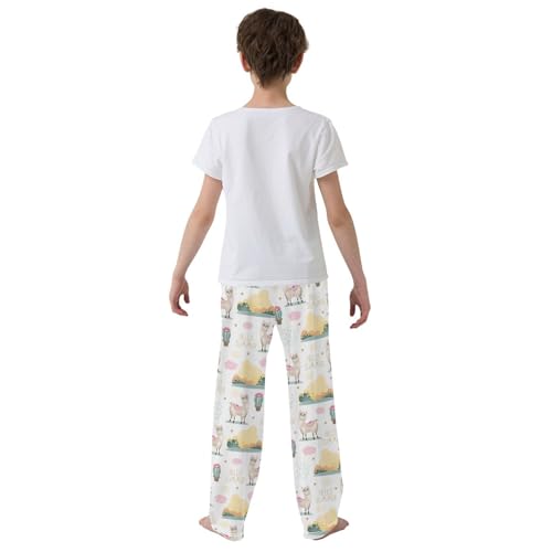 ZZXXB Hello Summer Llama Boys Long Pants Soft Trousers Elastic Waist Kids Lounge Bottoms with Pockets S-XL3