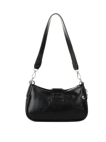 OYOANGLE Women's PU Leather Shoulder Bags Y2K Chain Decor Zipper Top Handle Handbags Small Underarm Bags2