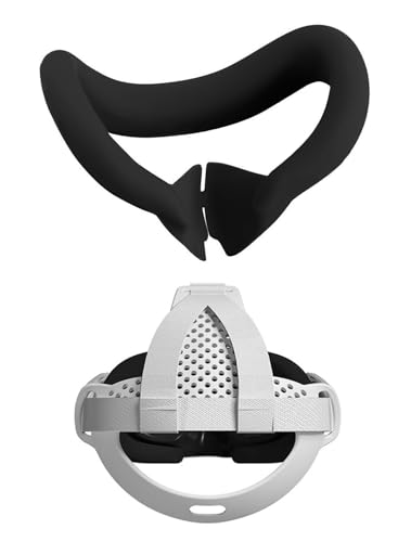 SHEAWA Meta Quest 3�p�A�C�}�X�N+�w�b�h�o���h �t�F�C�X�}�X�N �X�g���b�v �V���R�� ���R����y�� TPU�S�� ��������z�[���h ���ւ̕��S��a�炰 ��� �݊��i �A�N�Z�T���[ (�u���b�N+���C�g�O���[)