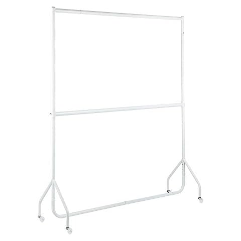 Shopfitting Warehouse Two Tier Heavy Duty Clothes Rail Double Garment Rack Steel White 6ft wide Cover