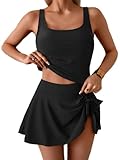 Eomenie Tankini Swimsuit for Women Tummy Control Two Piece Bathing Suit High Waisted Tank Top with Swim Skirt Black