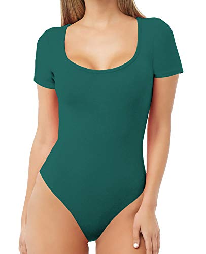 MANGDIUP Damen U-Ausschnitt T Shirts Basic Bodys Jumpsuits - Gr�n - X-Klein Cover