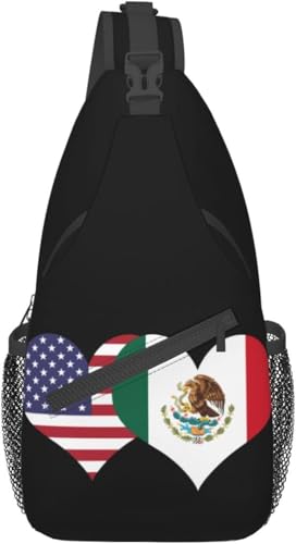 Mochila bandolera unisex con bandera americana y mexicana