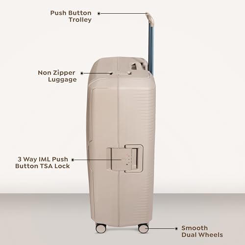 Image of CARLTON Locke Check-in Trolley Bag, 77.5cm | Large | Hardsided Luggage| Smooth 8-Wheel Suitcase| TSA Lock with Anti Theft Zipper | Multipocket Convipack | 5-Year International Warranty (Beige)