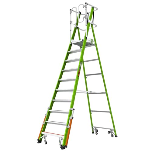 Little Giant Ladder Systems Safety Cage 2.0, M10, 10ft Enclosed Platform, Platform Ladder with Adjustable Outriggers, Fiberglass, Type 1AA, 375 lbs Weight Rating, (19710-146)