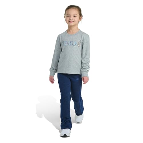 adidas Girls Graphic Heather Tee Flare Pant Set (Toddler/Little Kid)