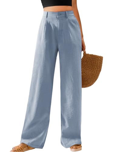 Image of Feiersi Womens Casual Wide Leg Pants High Waisted Button Down Straight Long Trousers Palazzo Pants
