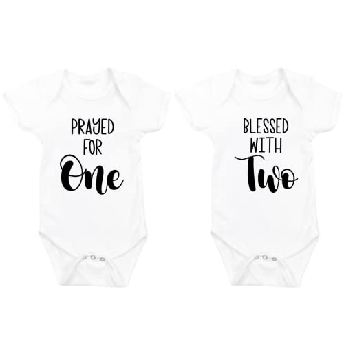 Twins Baby Pregnancy announcement Bodysuit, Prayed for One, Blessed with Two, Baby reveal Bodysuit, Gift