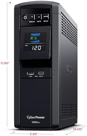 CyberPower CP1500PFCLCD PFC Sinewave UPS System, 1500VA/1000W, 12 Outlets, AVR, Mini Tower, Black - 3