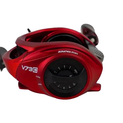 Carretilha Pesca Esportiva Albatroz V73C Vermelha Lado Direito 6 Rolamentos 7.3:1 Drag 8Kg