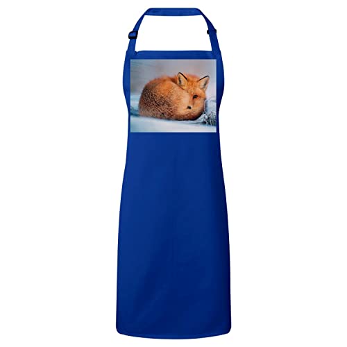 Tablier cuisine bleu renard roux imprimé animal mignon forêt hiver