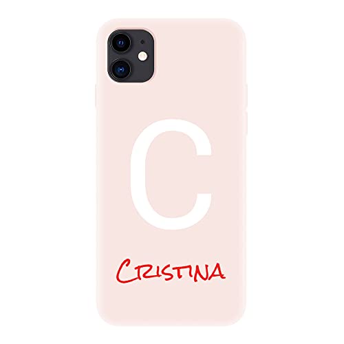 ICOVERI Funda iPhone 11 Personalizada Texto Nombre Letras. Funda Personalizable Silicona Antigolpes. Carcasa Compatible con iPhone 11. Tacto Suave Sedoso. Microfibra Interior. Color Arena Rosa Cover