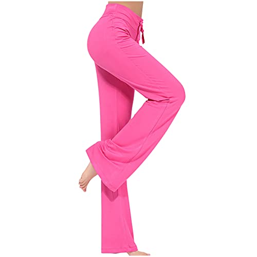 Womens Yoga Pants Straight Leg Loose Comfy Modal Cotton Bootcut Pants Drawstring Workout Running Casual Sweatpants Hot Pink #TOP30