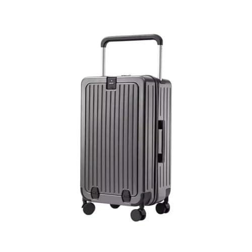 Front Opening Suitcase Aluminum Alloy Widen Trolley Rolling Luggage High-capacity Travel Case with Wheel and USB Charging Plug-26-gray
