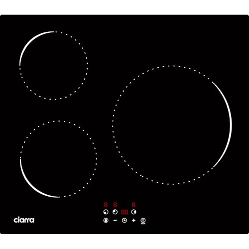 CIARRA Piano Cottura Induzione 3 Fuochi, Piastra ad Elettrico 60cm, 5600W Piastra Induzione di Timer, 9 Livello di Potenza, Spegnimento Automatico, AWBBIH3-C