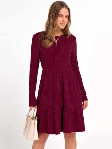 ANRABESS Womens Long Sleeve 2025 Fall Short Dress Casual Ribbed Knit Crewneck Flowy A Line Mini Sweater Dresses with Pockets3