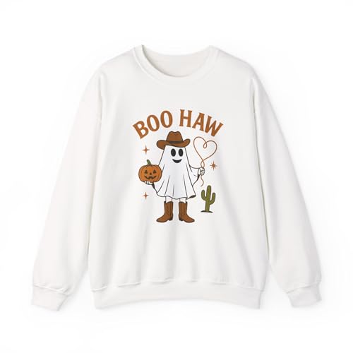 BOO HAW Cowboy Ghost Sweatshirt, Halloween Western Pullover, Pumpkin Cowboy Crewneck