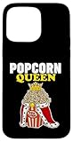 T-shirt Novety Popcorn Queen pour la reine du popcorn ou la reine du pop-corn ou toute personne qui est la royauté du pop-corn. Avec un seau à popcorn avec une couronne et le mot Popcorn Queen