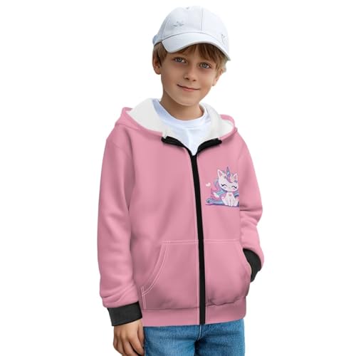 Girls Boys Hoodie Casual Zip Up Pullover Long Sleeve Coat with Pockets Fall Winter Thick Jacket for Kids