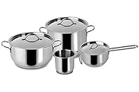 Lagostina Every Set di Pentole in Acciaio Inox, Set di 7 Pezzi, Pentola a due Maniglie 18 cm, Casseruola Fonda 22 cm, Bollilatte 12 cm, Casseruola Fonda Manico Lungo 14 cm e Coperchi 14,18 e 22 cm