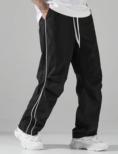 FCOOLYEET Men Track Pants Y2k Drawstring Lightweight Sweatpants Wide Leg Cool Parachute Pants Streetwear4