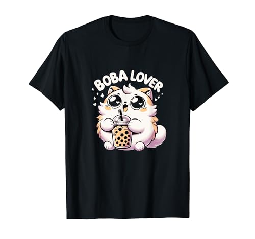 Boba Lover Cute Cat Bere Bubble Tea Maglietta