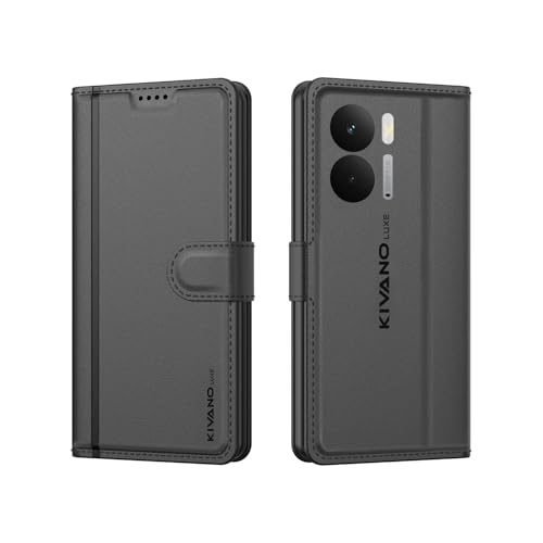 Image of KIVANO LUXE Compatible for Realme P3 5G Luxury Handmade Leather Magnetic Flip Folio Case | Card Holder & Kickstand | Slim Protective Cover | Unisex - Black