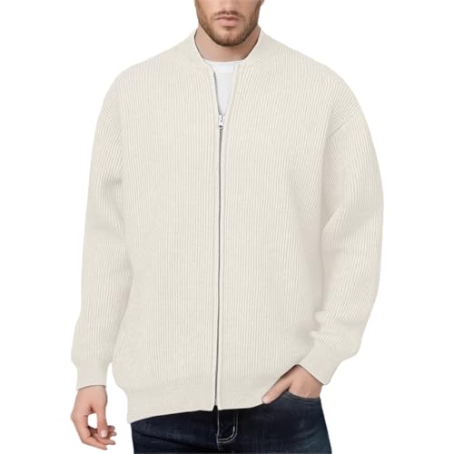 Pull d'hiver décontracté homme zippé et chaud avec manches longues en maille côtelée