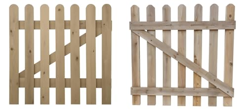 Wooden Picket Garden Gate, Hand-Built, Pressure Treated for Durability, Stylish Outdoor Garden Gate for Outdoor Spaces (90cm High x 75cm Wide x 6cm Deep)