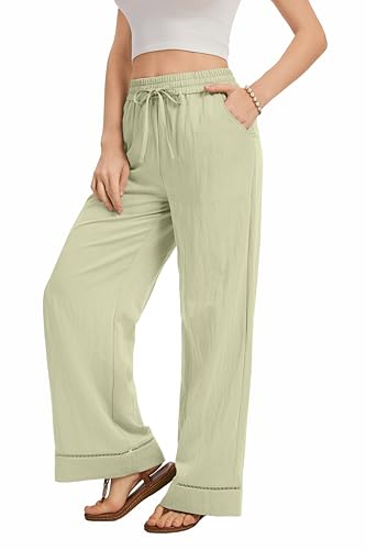 Image of KICZOY Women Flowy Pants Drawstring Waist Wide Leg Palazzo Beach Pants Loose Fit with Pockets