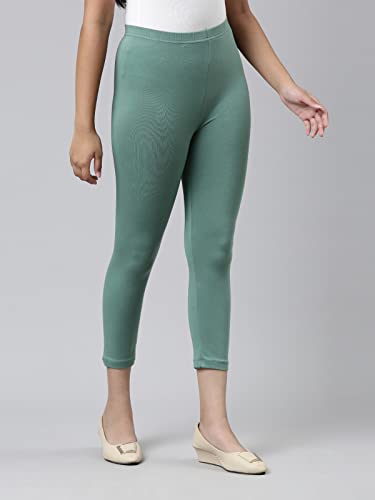 Image of GO COLORS Girls Solid Mid Rise Slim Fit Cropped Leggings