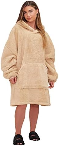 Brentfords Teddy Fleece Hoodie Blanket Wearable Soft Warm Fluffy Oversized Thermal Throw Blanket Hoodie Childrens, One Size, Charcoal Grey - Kids