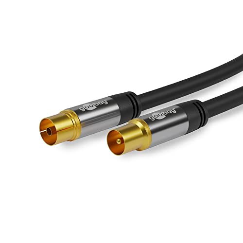 GOOBAY TV Antenna Cable Black (135 dB Type), 4x Shielded Gold-Plated Coaxial Socket Coaxial Plug (3.0 m)