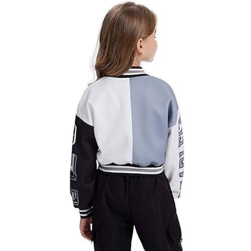 Image of Teen Girls Crop Varsity Jacket Bomber Jacket Style Casual Fit Baseball Sport Y2K Streetwear Short Cardigan Sweatshirt