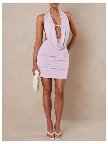 Image of SOLY HUX Women's Sexy Deep V Neck Halter Bodycon Mini Dress Sleeveless Party Club Dresses