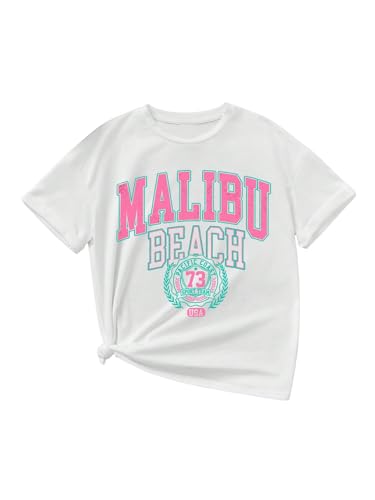 Image of Verdusa Girl's Graphic Print Short Sleeve Round Neck Tee Top Cute T Shirts White M 10Y