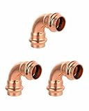 Valquave Copper Propress Fittings Elbow, 3/4 inch Tee Coupling PxP Lead-free BPA-free for Residential Commercial (3 Pack)