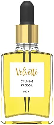 Velvette Calming Face Oil (Night). Restorative, Non-Comedogenic, Natural, Organic, Moisturizing Nighttime Facial Serum for Dry, Flaky, Eczema, Rosacea Prone Skin. Contains Borage, Baobab, Cranberry (Regular Size, 1 fl. oz.)
