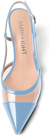 AMBELIGHT Women's Kitten Pointed Toe 2.5 Inch Mid Heel Dating Slingback Buckle Clear Patent Pumps Shoes Light Blue Size 9 - Zapatos Finos de Mujer de Tacon | Image 2