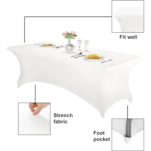 Image of FORLIFE 6Pack Spandex Table Covers 6ft,Fitted Tablecloth for 6ft Rectangular Tables, Stretch Patio Table Covers, Universal Spandex Table Cover for Wedding, Banquet, Party - White