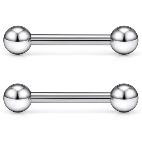 Ftovosyo G23 Titanium PA Ring Internally Threaded Straight Barbell Nipple Ring 2G 4G 6G 8G 12G 14G 16G Tongue Rings Body Piercing Jewelry for Woemn 2Pcs